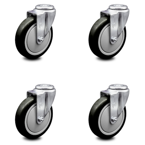 5 Inch Black Polyurethane Wheel Swivel Bolt Hole Caster Set